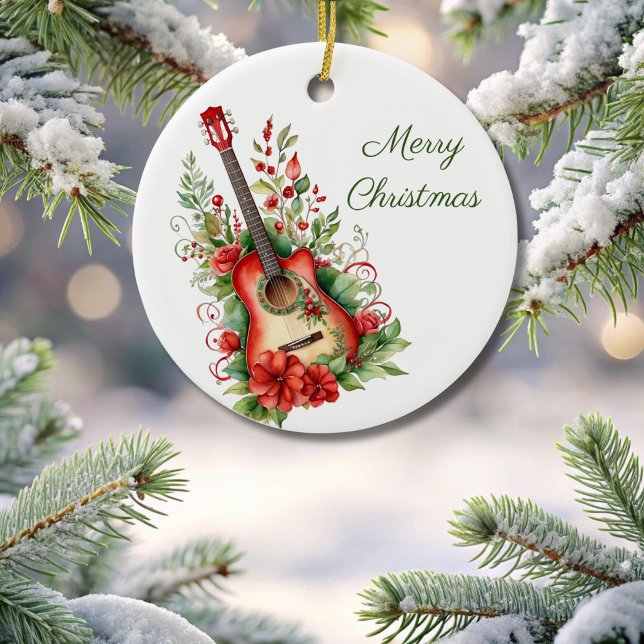Joyeux Noël Boho Guitare et Ornement Fleurs (Créateur téléchargé)