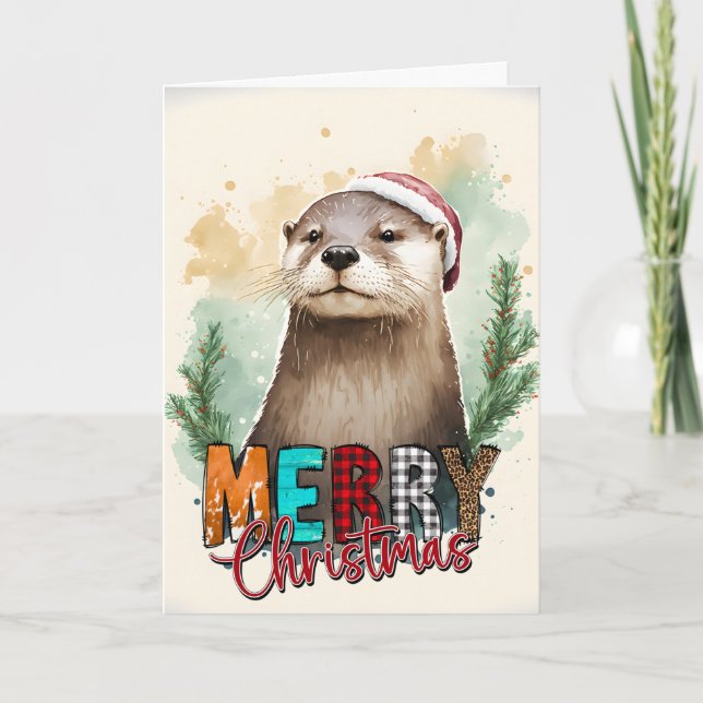 Joyeux Noël Bonne Carte de Santa Loutre (Devant)