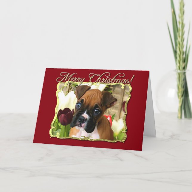 Joyeux Noël Boxer chien carte de voeux (Devant)