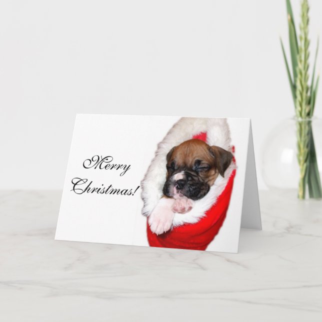 Joyeux Noël boxer chiot carte de voeux (Devant)