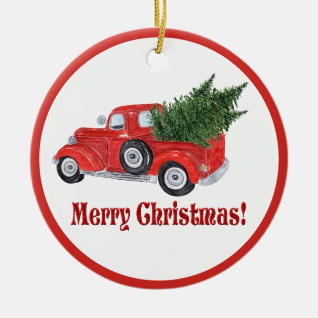 Joyeux Noël Camion rouge et ornement d'arbre (Devant)