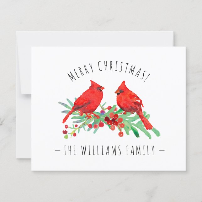 Joyeux Noël Cardinaux rouges Carte de budget Holly (Devant)