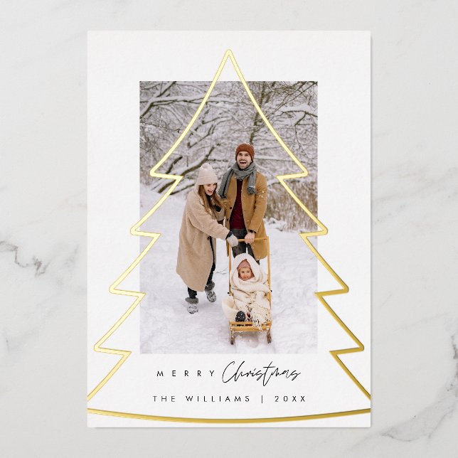 Joyeux Noël, Carte de vacances Foil Photo Famille (Recto)