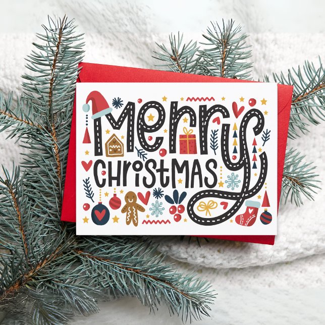 Joyeux Noël | Carte de voeux de vacances (Beautiful Lettering Merry Christmas with decoration)