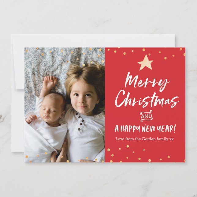 Joyeux Noël carte famille photo étoile or (Devant)