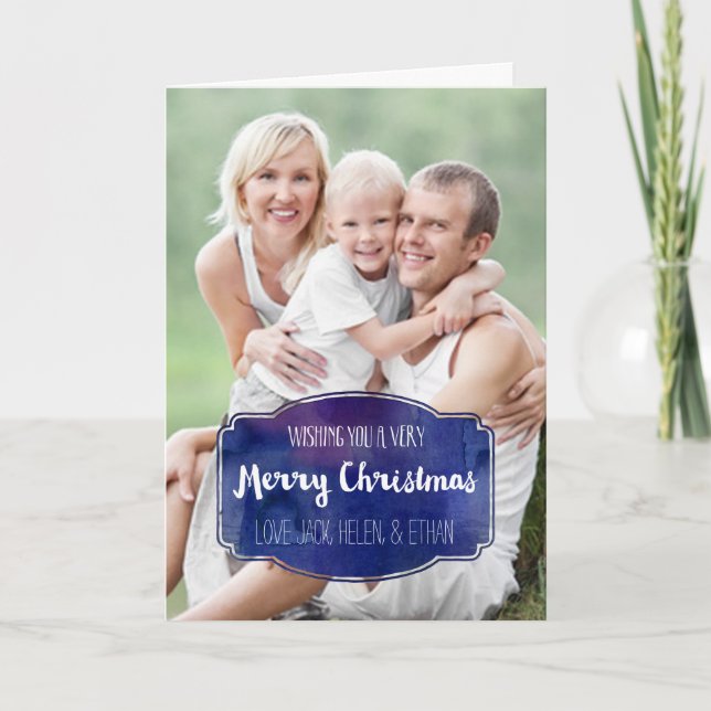 Joyeux Noël Carte photo bleu marine Aquarelle (Devant)