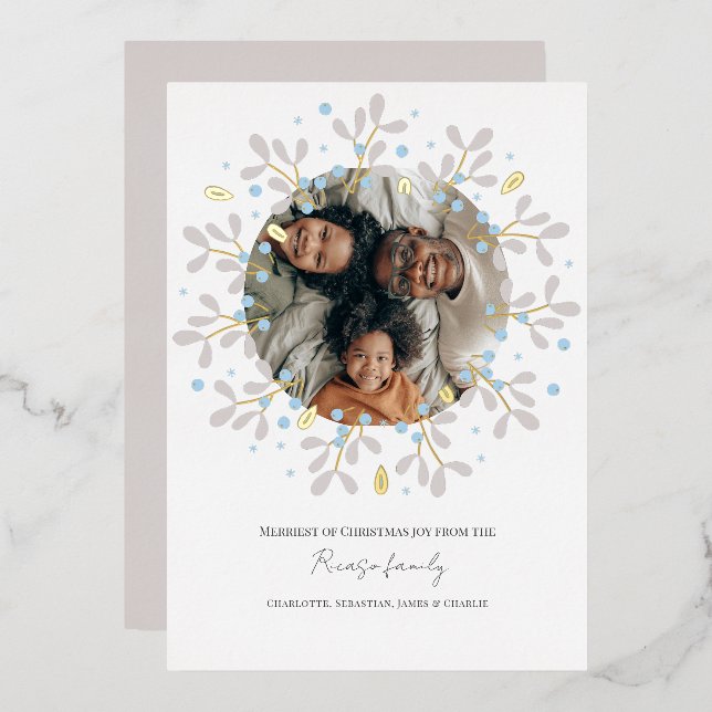 Joyeux Noël Carte photo de couronne bleu (Recto/Verso)