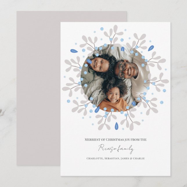 Joyeux Noël Carte photo de couronne bleu (Devant / Derrière)