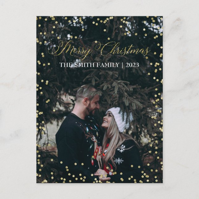 Joyeux Noël | Carte Photo de Fêtes avec Points Dor (Devant)