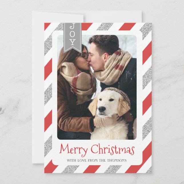 Joyeux Noël, carte photo rouge argent (Devant)