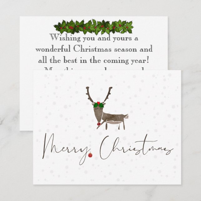 Joyeux Noël Cerf et carte de voeux ornementale (Devant / Derrière)