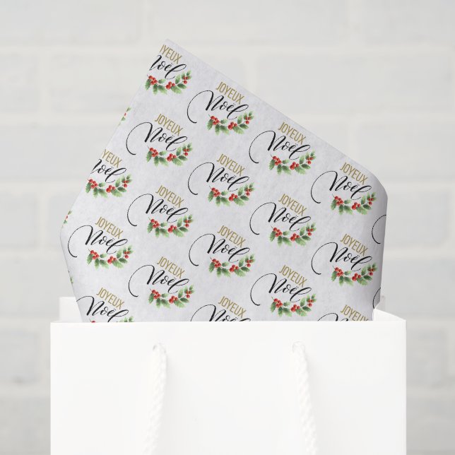 Joyeux Noël Chic Holly Floral | Weihnachten Seidenpapier (Geschenktüte)