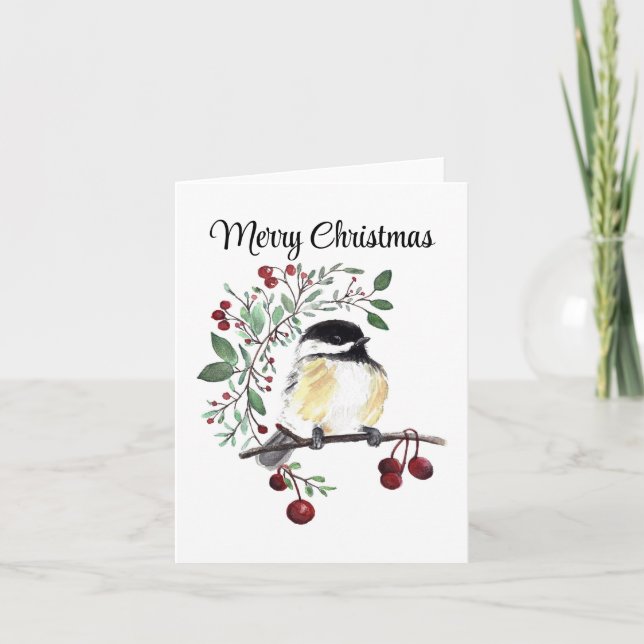 Joyeux Noël Chickadee Carte de vacances (Devant)