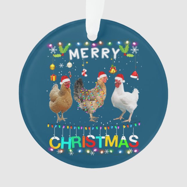 Joyeux Noël Chicken Chemise Santa Hat Lumières Xma (devant)
