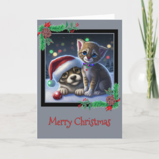 Joyeux Noël Chiot et Kitten Carte de voeux