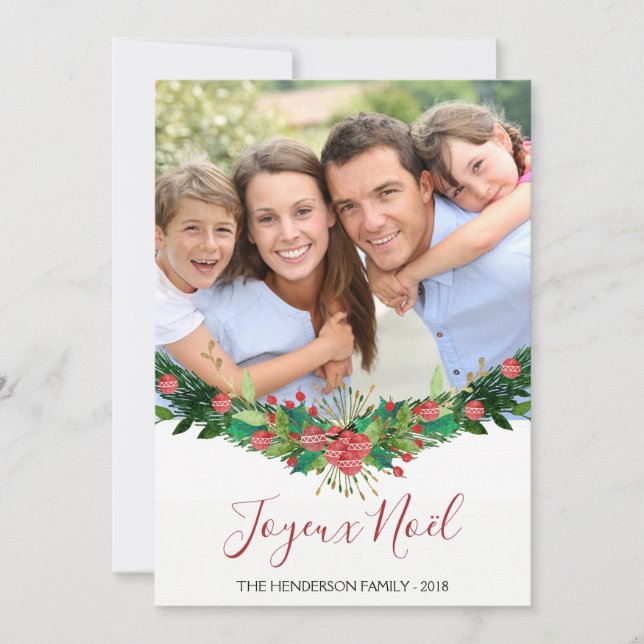 Joyeux Noël Christmas Garland Script Carte photo (Devant)