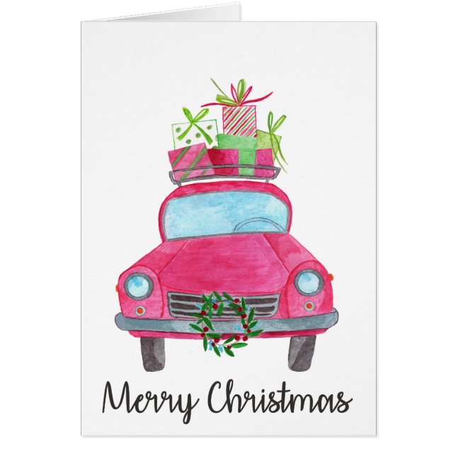 Joyeux Noël classique Voiture aquarelle (Devant)