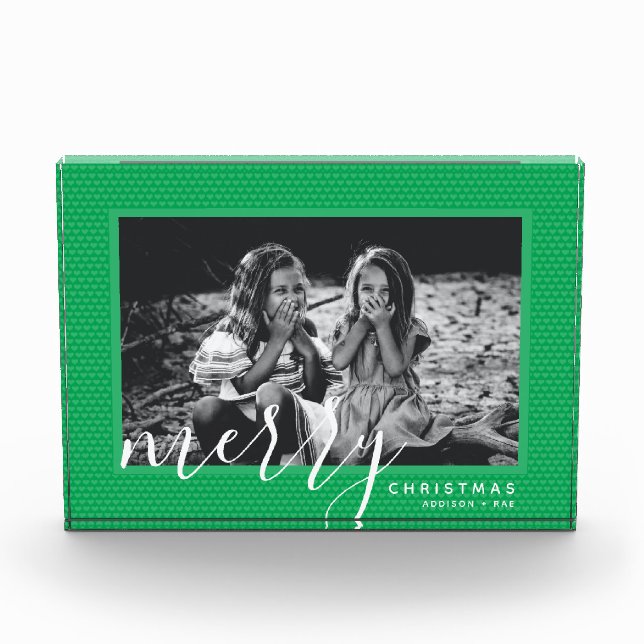 Joyeux Noël Coeurs verts Bloc photo personnalisé (Devant)
