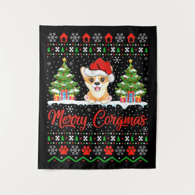 Joyeux Noël Corgmas Bonnet Wandteppich (Vorderseite)