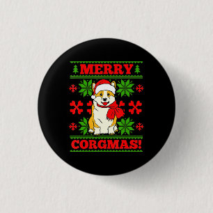 Joyeux Noël Corgmas Corgi Dog Button