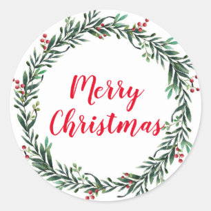 Joyeux Noël Couronne de houx Autocollant rond clas