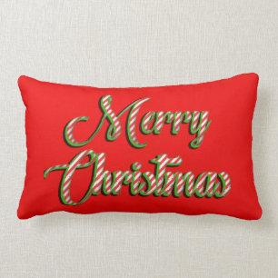 Joyeux Noël coussin rouge blanc rayures vert