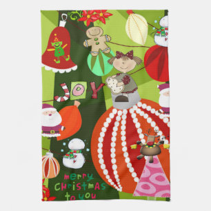 Joyeux Noël Cuisine Serviettes Bleu Plaid Red Bows