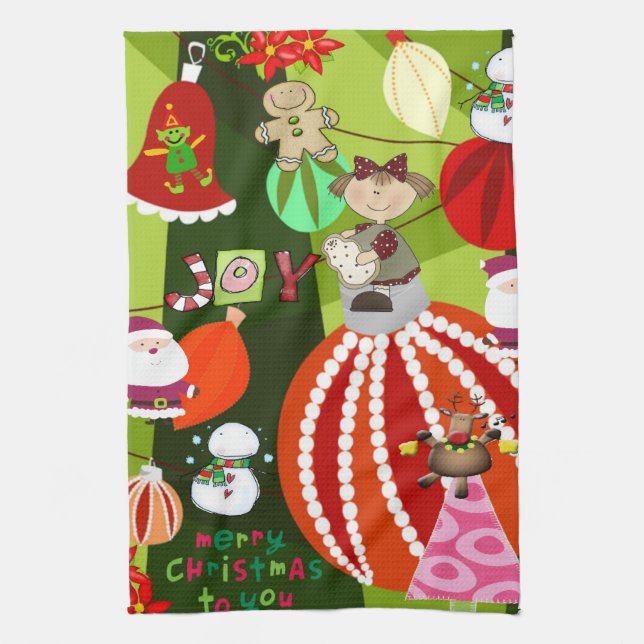 Joyeux Noël Cuisine Serviettes Bleu Plaid Red Bows (Vertical)