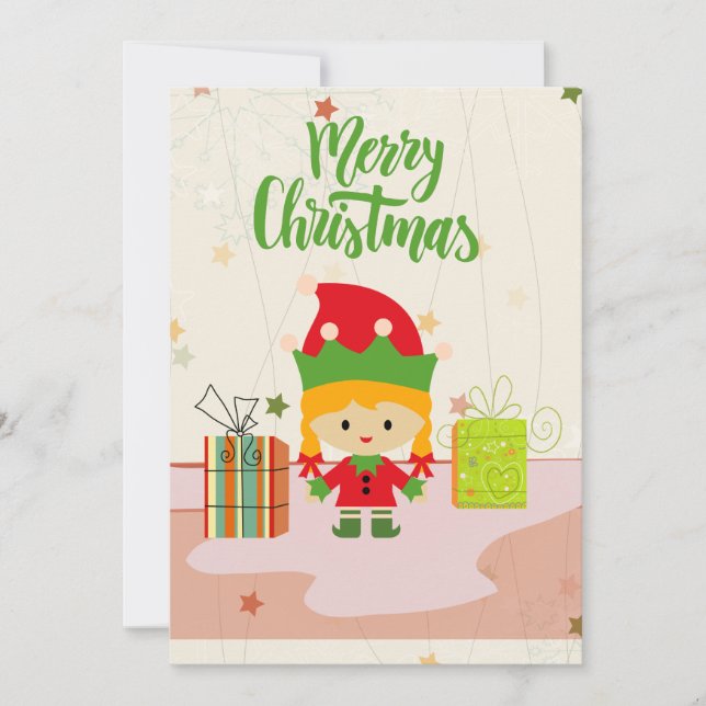 Joyeux Noël Cute Elf Cadeaux Carte de vacances (Devant)
