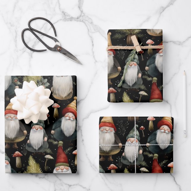 Joyeux Noël de bois Gnomes Enveloppement Papier (Recto)
