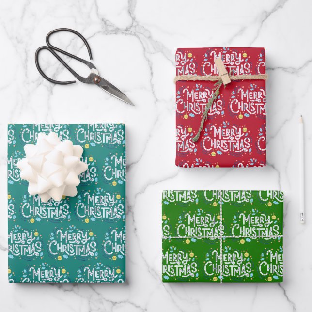 Joyeux Noël Design Enveloppement Feuilles de papie (Recto)
