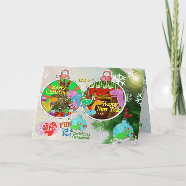 Joyeux Noël Dinos Coupe & Plier Carte d'artisanat (Devant)