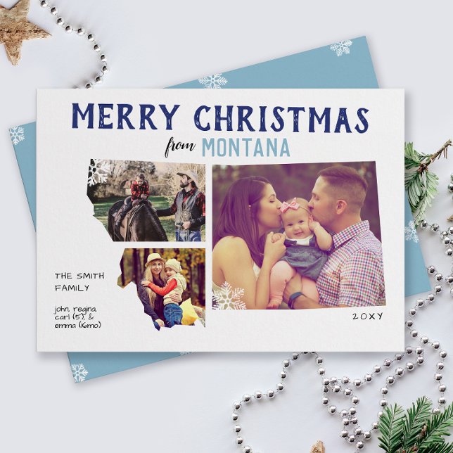 Joyeux Noël du Montana Trois Cartes photos (From the state of Montana with love three photo Christmas holiday card and moving announcement)