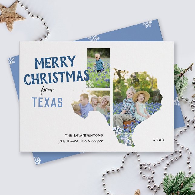 Joyeux Noël du Texas Trois Cartes photos (From the state of Texas with love three photo Christmas holiday card and moving announcement)