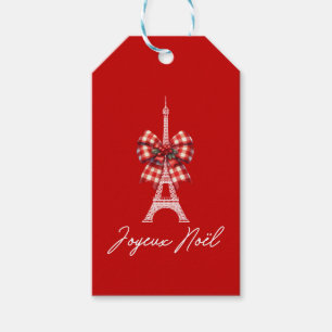 Joyeux Noël Eiffel Tower Christmas Bow Red & White Geschenkanhänger