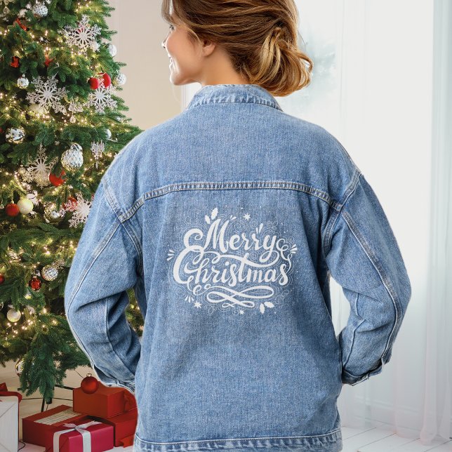 Joyeux Noël Elégante Typographie Blanche (Merry Christmas Elegant White Typography Denim Jacket)