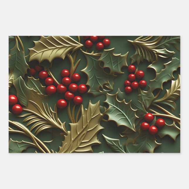 Joyeux Noël en 3D - Feuilles et baies saints (Devant)