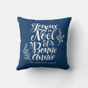 Joyeux Noël et Bonne Année Modernes Script Navy Bl Kissen