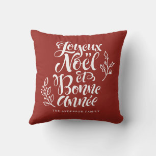 Joyeux Noël et Bonne Année Modernes Script Red Kissen
