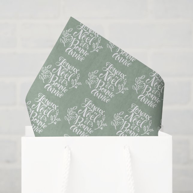 Joyeux Noël et Bonne Année Sage Green Christmas Seidenpapier (Geschenktüte)