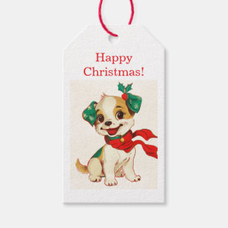 JOYEUX NOËL ÉTIQUETTE CADEAU CHIEN RÉTRO