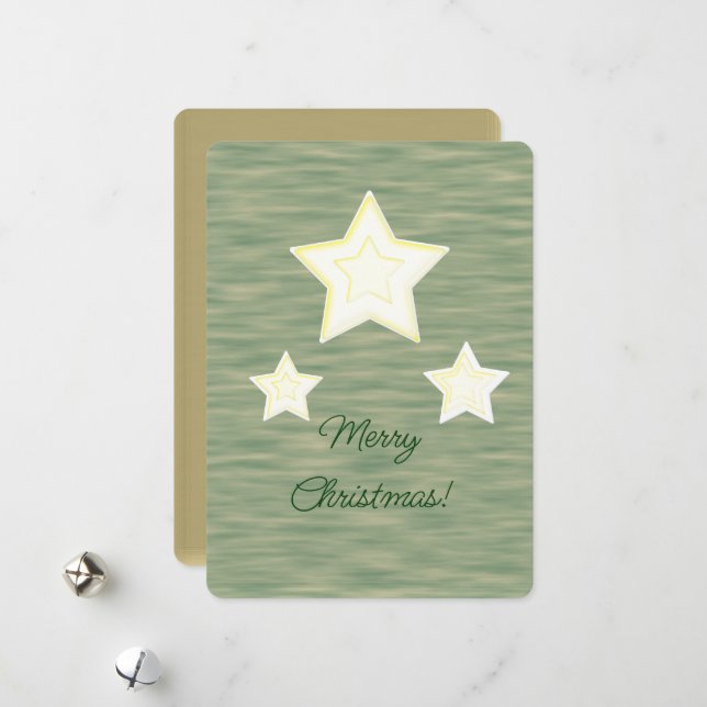 Joyeux Noël Etoiles Faux Wood Flat Carte de vacanc (Devant/Arrière en situation)
