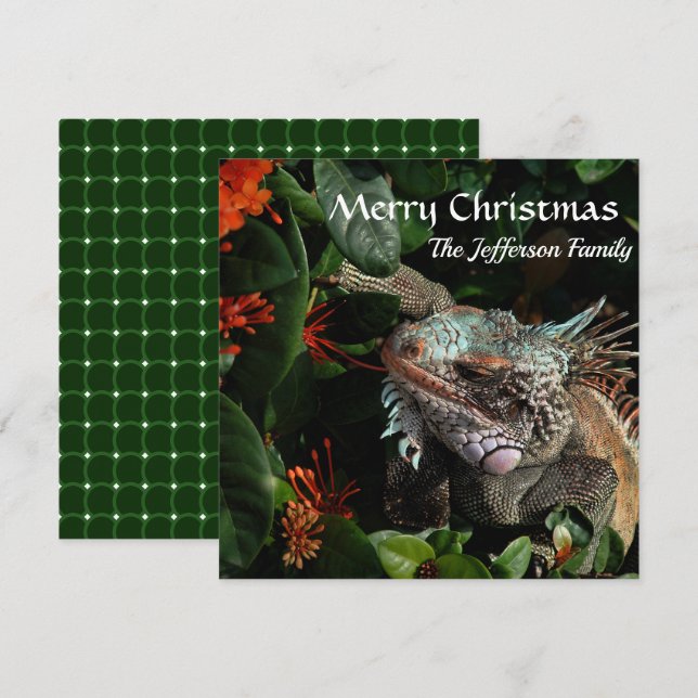 Joyeux Noël Famille Animaux Iguana Carte personnal (Devant / Derrière)