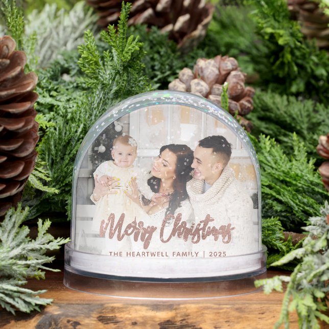 Joyeux Noël Famille Photo Rose Gold Script (Hiver)
