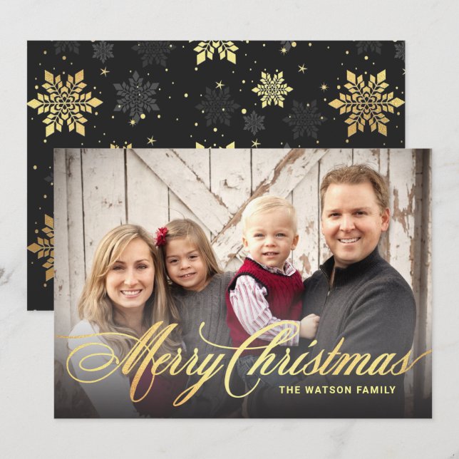 Joyeux Noël Faux Gold Foil Cartes photos (Devant / Derrière)