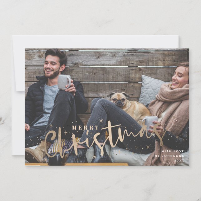 joyeux Noël faux or carte photo de vacances (Devant)