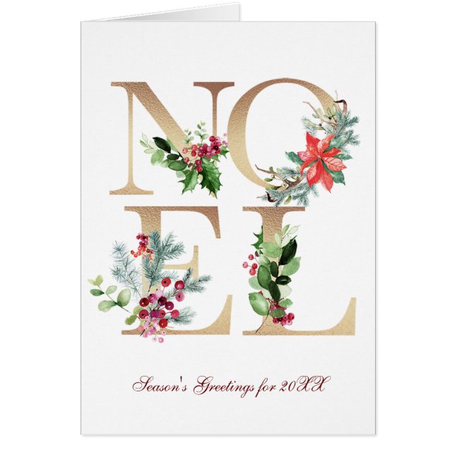 Joyeux Noël faux or floraux d'hiver Carte Noel (Devant)
