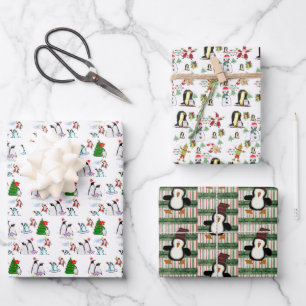 Joyeux Noël Feuilles Enveloppant Pingouin Papier