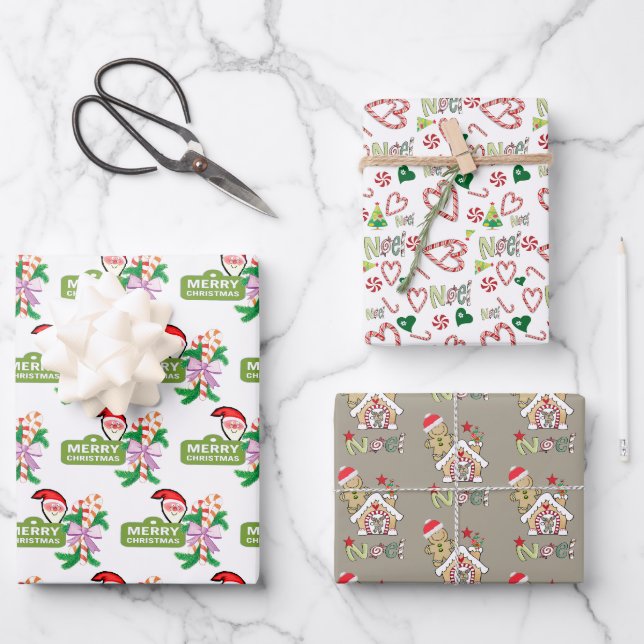 Joyeux Noël Feuilles Envelopper Noel Papier (Recto)