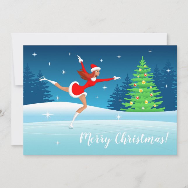 Joyeux Noël Figure Patinage Girl Carte de vacances (Devant)
